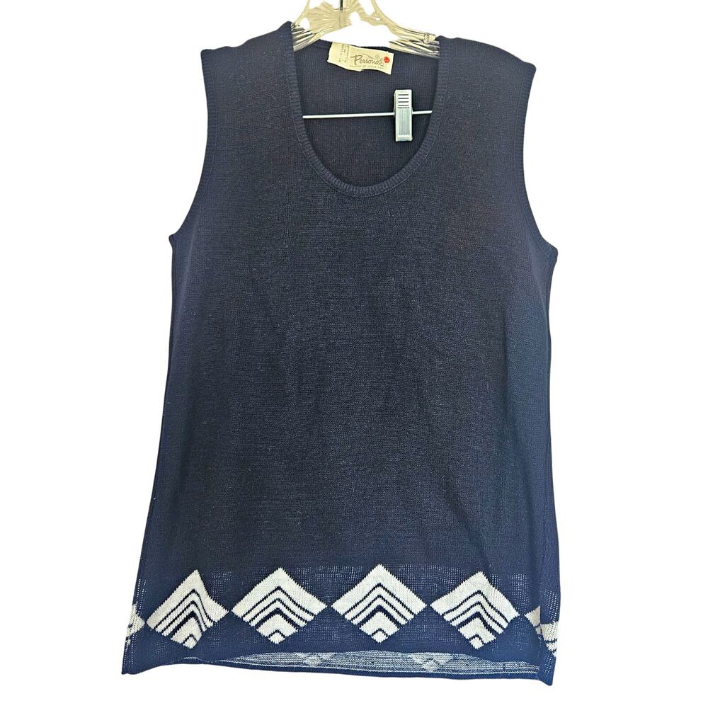 Personal Leslie Fay Small Vintage Sleeveless Geometric Hem Sweater Vest Classic
